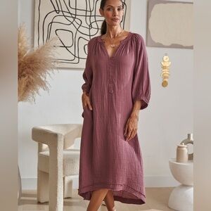 Ocean+Main Mauve Gauze Maxi Dress (1X)